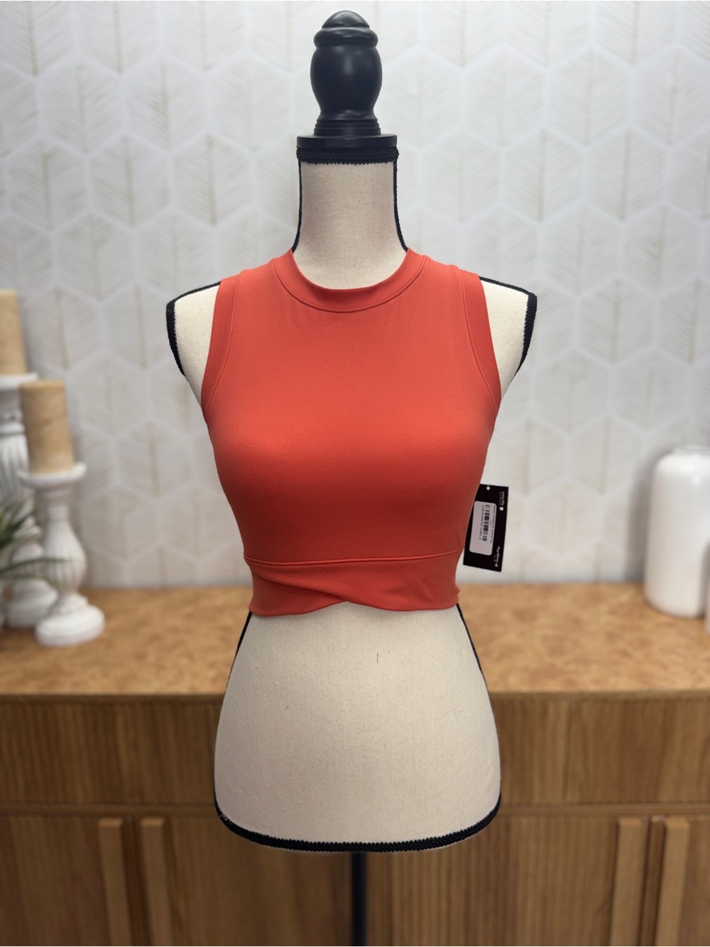 Mono B High-Neck Cropped Tank - Coral